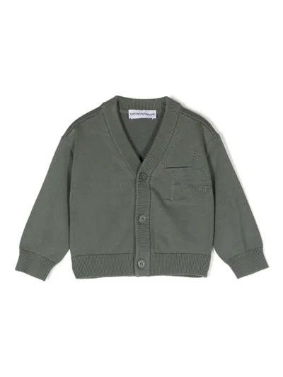 Emporio Armani Babies' V-neck Cropped Cardigan In Green