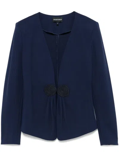 Emporio Armani V-neck Jacket In Stretch Milano Stitch With Cord Patch