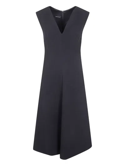 Emporio Armani Sleeveless Flared Crepe Midi Dress In Multi