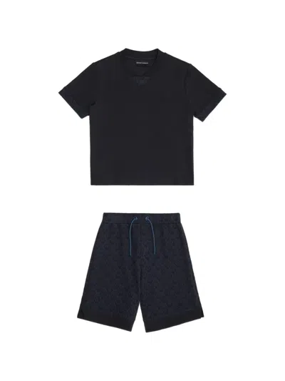 Emporio Armani Kids' V-neck Shorts Set In Blue