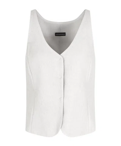 Emporio Armani Fluid Canneté V-neck Waistcoat In Grey
