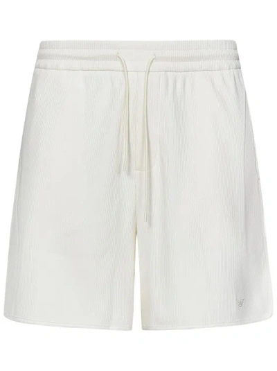 Emporio Armani Vanilla-colored Shorts In Ribbed Stretch Cotton Blend In White