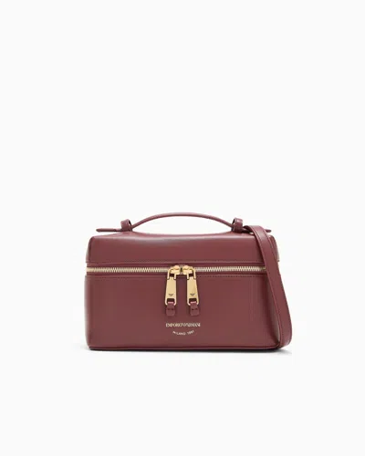 Emporio Armani Vanity Case In Leather With Cotton Lining In Burgundy