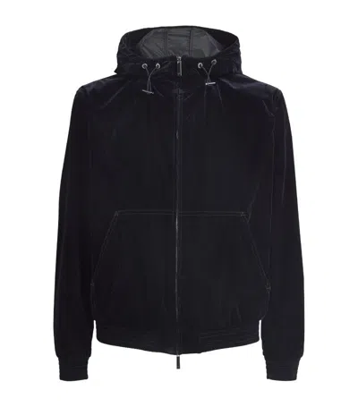 Emporio Armani Velour-effect Hooded Jacket In Blue