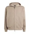 Emporio Armani Velour-trim Zip-up Hoodie In Beige