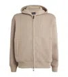 Emporio Armani Velour-trim Zip-up Hoodie In Beige