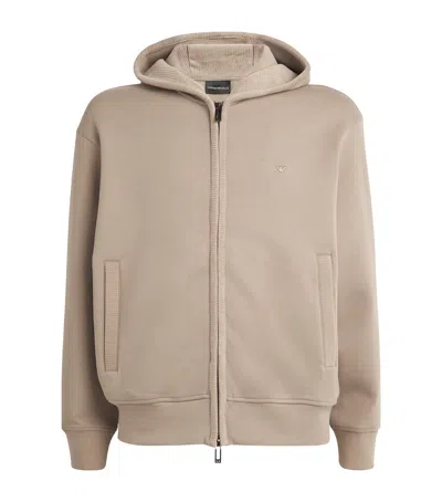 EMPORIO ARMANI VELOUR-TRIM ZIP-UP HOODIE