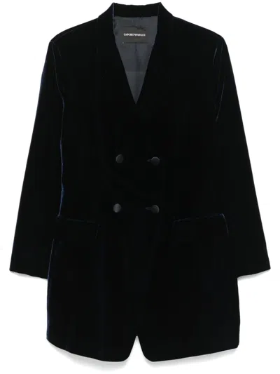 Emporio Armani Velvet Blazer In Deep Blue