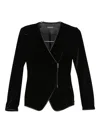 Emporio Armani Asymmetric Velvet Long Sleeve Blazer In Black