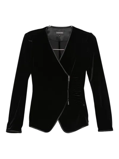 Emporio Armani Velvet Blazer Jacket In Black