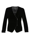 Emporio Armani Asymmetric Velvet Long Sleeve Blazer In Black