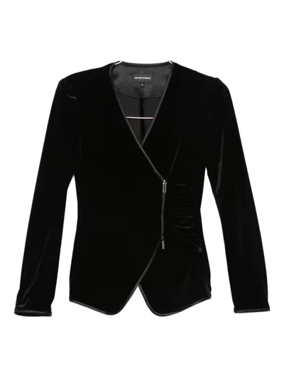 Emporio Armani Velvet Blazer Jacket In Black