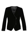 Emporio Armani Asymmetric Velvet Long Sleeve Blazer In Black