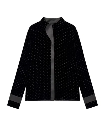 Emporio Armani Velvet Blouse With Glitter Polka Dots And A Satin Trim In Black