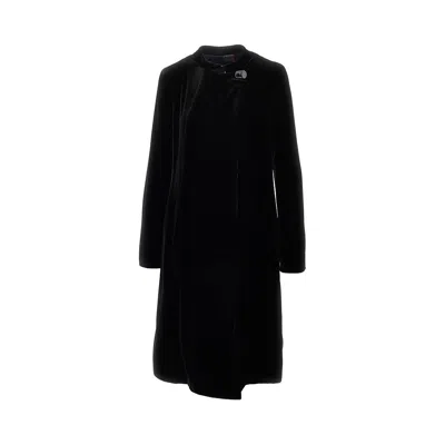 Emporio Armani Velvet Coat With Decentralized Button In Black