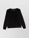 Emporio Armani Velvet Crew Neck Long Sleeve Knit Top In Black