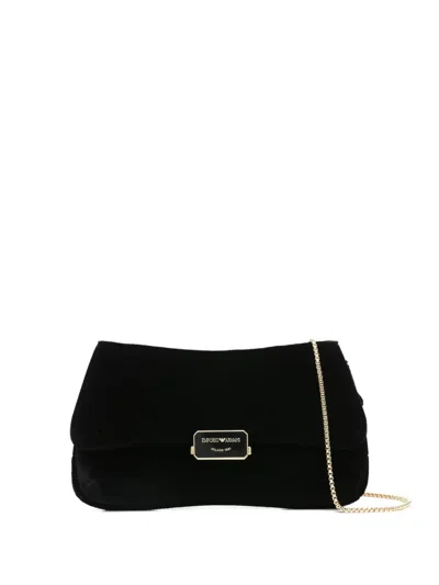 Emporio Armani Velvet Flap Cluth Bag In Black