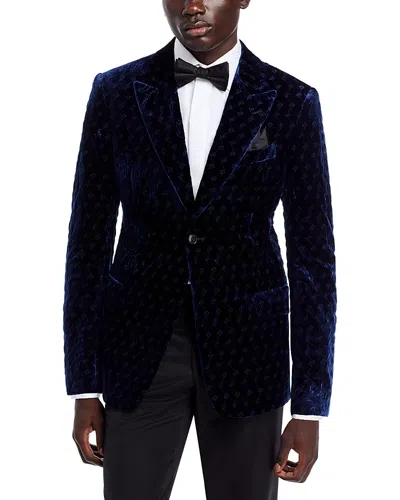 Emporio Armani Velvet Geo Slim Fit Blazer - Exclusive In Blue