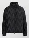 Emporio Armani Velvet High Neck Long Sleeve Oversized Down Coat In Black