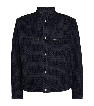 Emporio Armani Velvet-monogram Denim Jacket In Blue