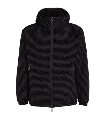 Emporio Armani Velvet Monogram Hooded Jacket In Black