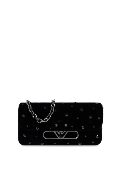 Emporio Armani Velvet Shoulder Bag In Black