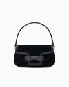 Emporio Armani Velvet Shoulder Bag With Buckle In Black