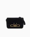 Emporio Armani Velvet Shoulder Bag With Metal Eagle Logo In Noir