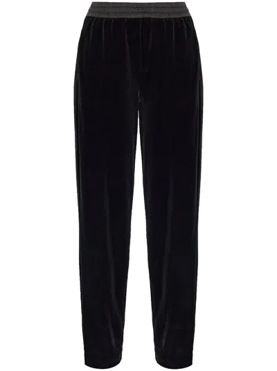 Emporio Armani Velvet Loose Fit Trousers In Black