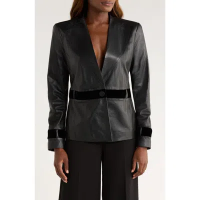 Emporio Armani Velvet Trim Leather Blazer In Multi
