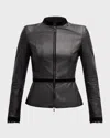 EMPORIO ARMANI VELVET-TRIM LEATHER JACKET