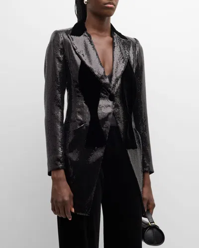 EMPORIO ARMANI VELVET-TRIM SEQUIN TUXEDO