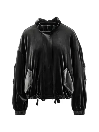 Emporio Armani Velvet-effect Ruffled-collar Jacket In Black