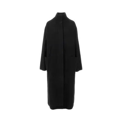 Emporio Armani Versized Cloth Coat With Knitted Neck In Black