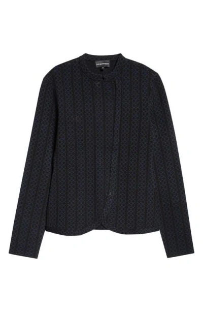 Emporio Armani Vertical Stripe Asymmetric Jacket In Solid Black