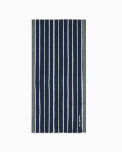 Emporio Armani Vertical Stripe Wool Blend Scarf In Navy Blue