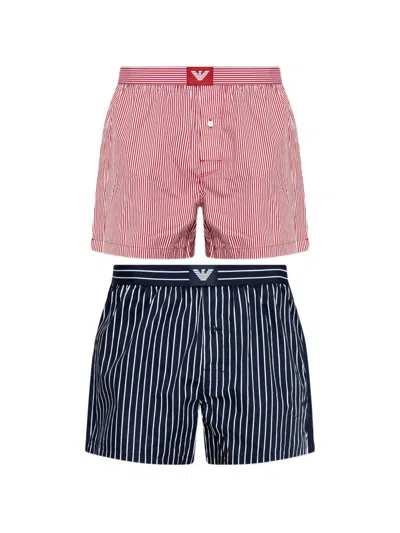Emporio Armani 2-pack Striped Boxer Shorts In Blue