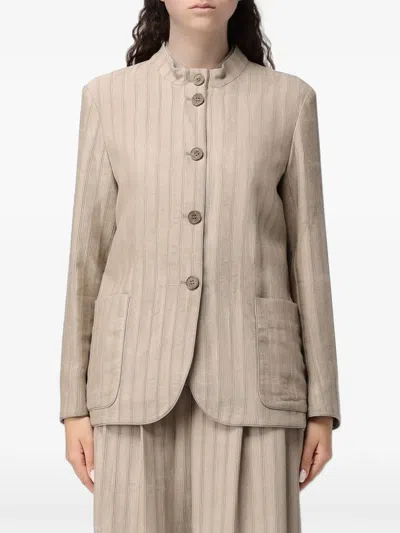 Emporio Armani Vertical-stripe Single-breasted Blazer In Neutrals