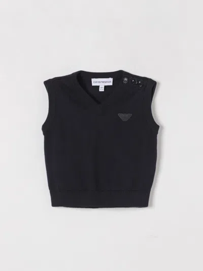 Emporio Armani Blue Vest For Baby Boy With Logo In Black