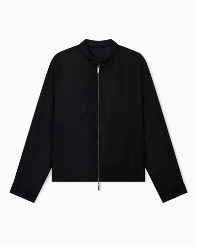 Emporio Armani Veste Zippée Réversible En Tissu Chiné In Black