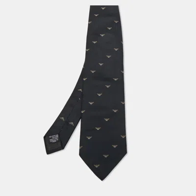 Pre-owned Emporio Armani Vintage Black Logo Silk Jacquard Tie