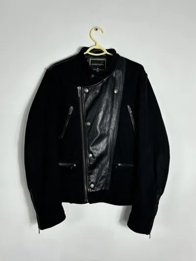 Pre-owned Emporio Armani Vintage  Biker Leather Jacket In Black