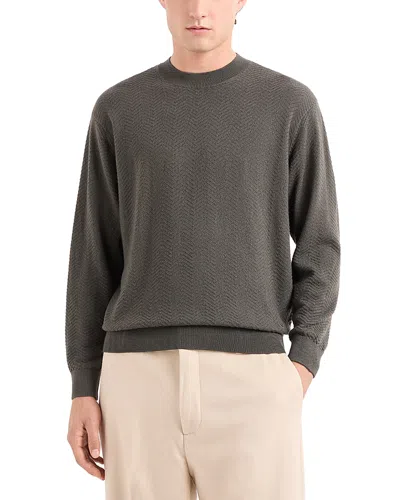 Emporio Armani Virgin Wool Allover Jacquard Chevron Design Sweater In Khaki Green