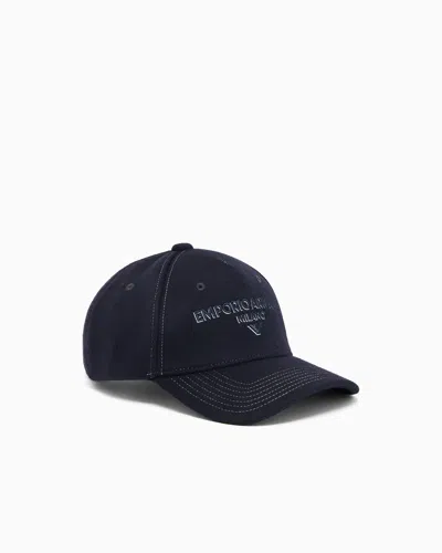 Emporio Armani Virgin-wool Baseball Cap With Embroidered Logo In Blue