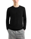 Emporio Armani Basket Weave Virgin Wool Jacquard Crewneck Sweater In Black