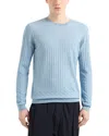 Emporio Armani Virgin Wool Basketweave Motif Sweater In Light Blue