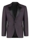 Emporio Armani Microdot Virgin Wool Blend Tuxedo Jacket In Blue