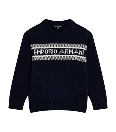 Emporio Armani Kids' Virgin Wool-blend Jacquard Logo Sweater In Black