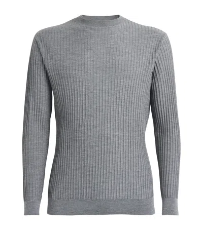 Emporio Armani Virgin Wool-blend Ribbed Sweater In Grey