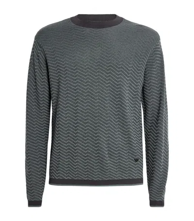 Emporio Armani Virgin Wool-blend Zigzag Stitch Sweater In Grey